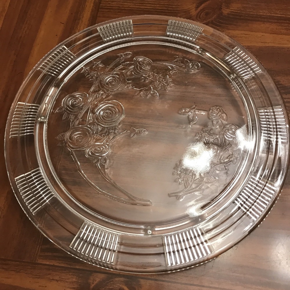 Federal Glass Co Sharon Clear Rose Cake plate Rim‎ for lid Vintage